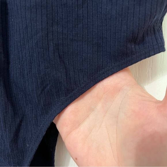 Reformation Navy Blue Ribbed Lace Up Tank Body Suit - Picture 3 of 6